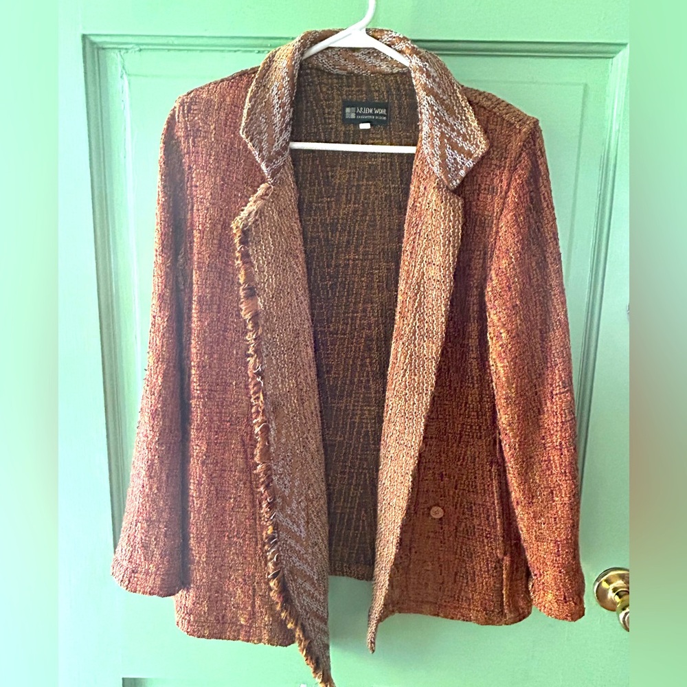 Arlene Wohl Vintage Handmade Woven Buttonfront Jacket sz Large Lagenlook Artsy - Picture 2 of 13